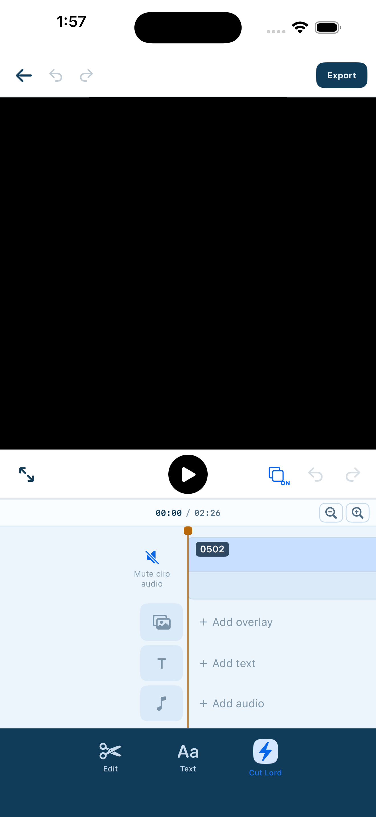 Current Easecut editor with light-blue timeline and navy editing toolbar.